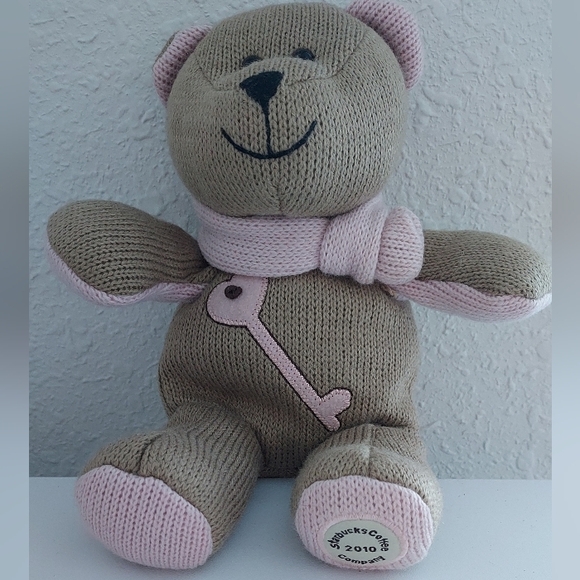 Starbucks Bearista Bear Knit Plush Winter 89th Edition Pink Heart Key 2010 - Picture 1 of 9